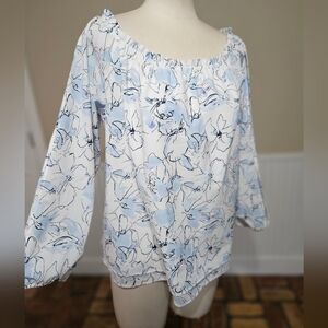 Floral Blue and White Women's Top